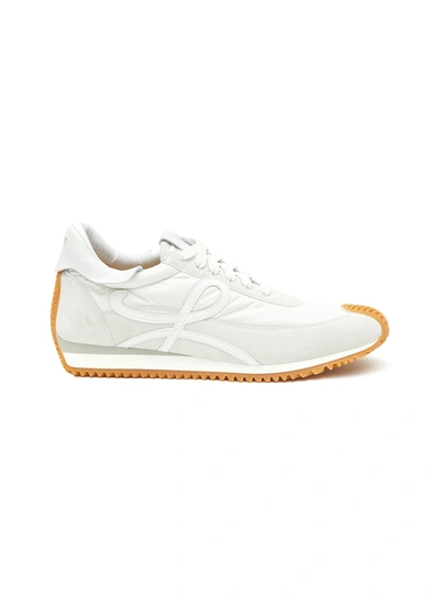 Shop Loewe Flow' Logo Appliqued Suede And Textile Sneakers In White
