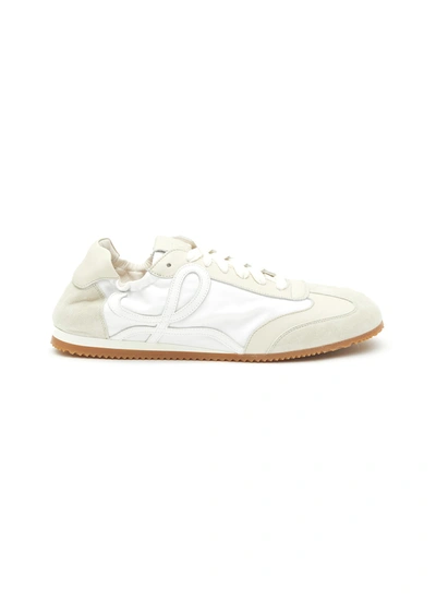 Shop Loewe Ballet' Logo Appliqued Suede And Textile Sneakers In White