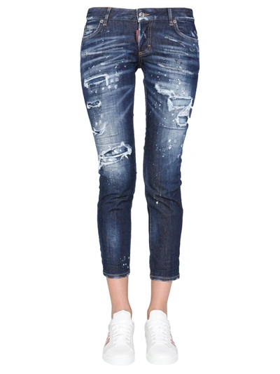 Shop Dsquared2 "jennifer Cropped" Jeans In Denim