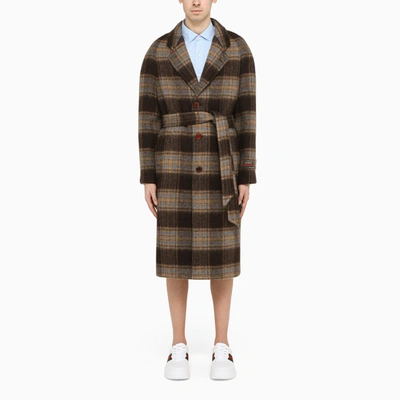 Shop Gucci Plaid Wool Single-breasted Coat In Brown
