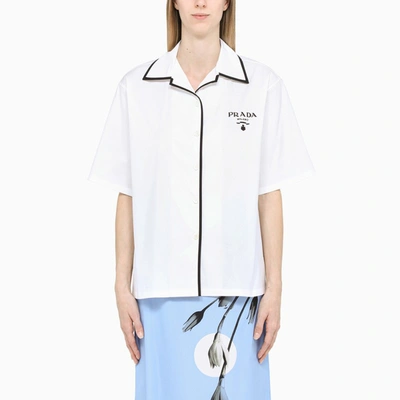 Shop Prada White Short-sleeved Shirt With Logo Print