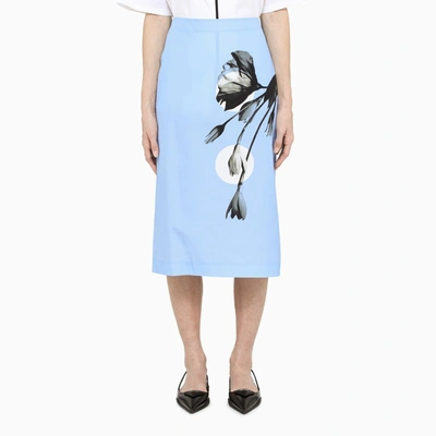 Shop Prada Light Blue Printed Midi Skirt