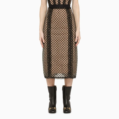 Shop Gucci Gg Net Skirt With Lace Trims In Black