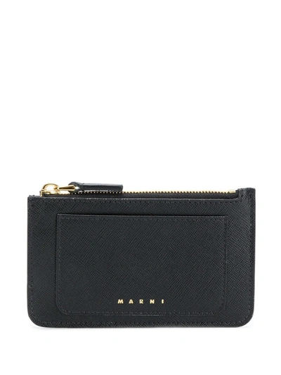 Shop Marni Logo Embossed Zip Pouch In Black