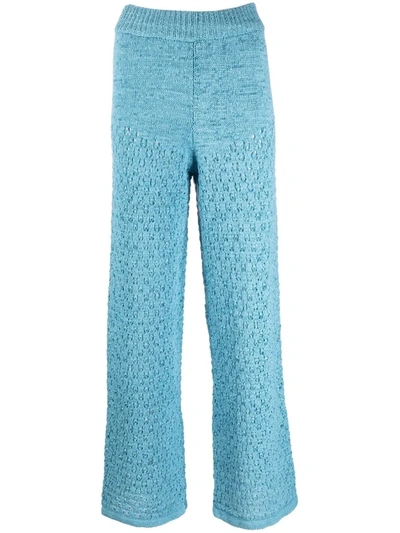 Shop Rotate Birger Christensen Knitted Straight-leg Trousers In Blue