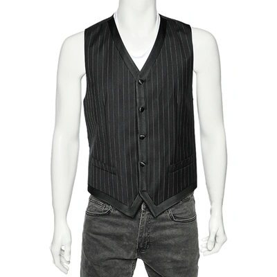 Pre-owned Dolce & Gabbana Black Striped Wool Satin Trim Vest M
