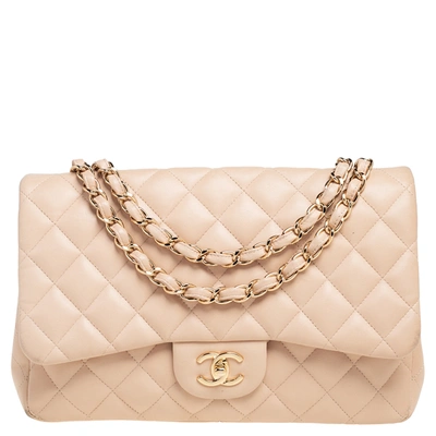 Pre-owned Chanel Beige Quilted Leather Jumbo Classic Single Flap Bag
