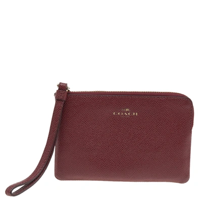 Pre-owned Coach Burgundy Leather Card Case Wristlet