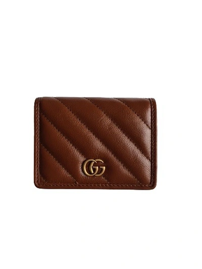 Shop Gucci Gg Marmont Card Case Wallet In Brown