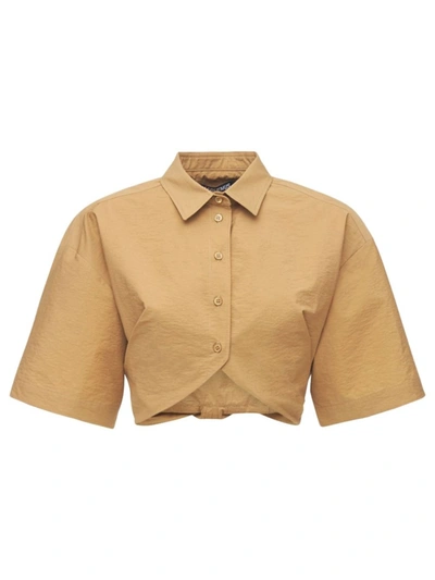 Shop Jacquemus La Chemise Ballu Crop Top In Brown