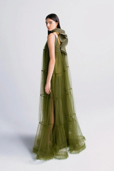 Shop Azzi & Osta Paillette Slip Gown With Overlay Cape In Green