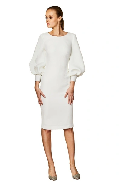 Shop Badgley Mischka Combo Bubble Sleeve Cocktail Dress In White