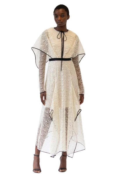Shop Bibhu Mohapatra Guipure Lace Dress With Wing Cape In Neutrals