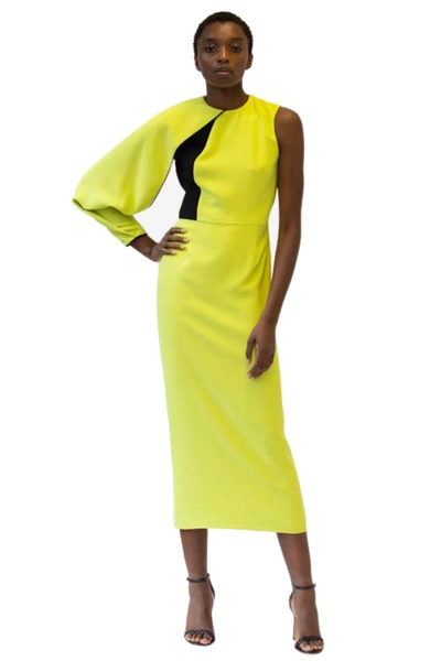 Shop Bibhu Mohapatra Asymmetrical Wing Sleeve Crepe Dress In Green
