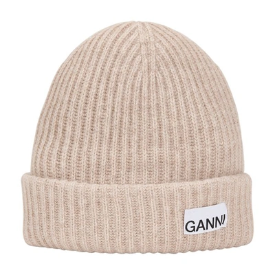 Shop Ganni Logo Beanie In Brazilian Sand