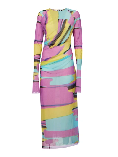 Shop Msgm Printed Long Dress In Multicolor