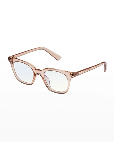 Shop The Book Club Snatcher In Black Tie Rectangle Plastic Reading Glasses In Blush