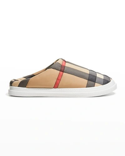Shop Burberry Archive Check Mule Sneakers In Archive Beige