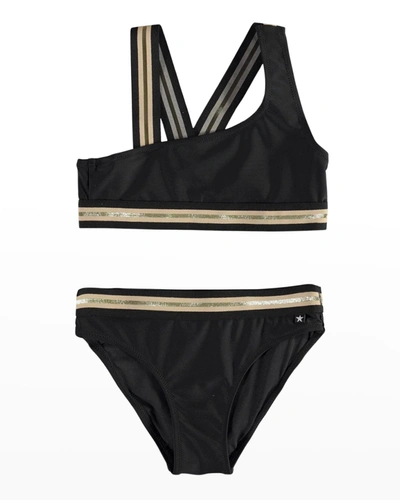 Shop Molo Girl's Nicola Asymmetric Two-piece Bikini Set In Black