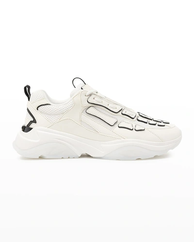 Shop Amiri Bone Bicolor Leather Runner Sneakers In White Black