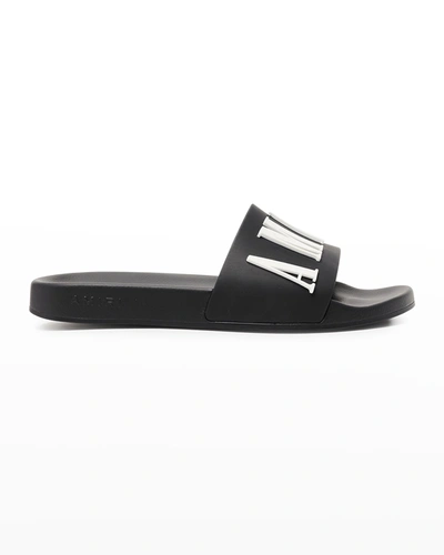 Shop Amiri Bicolor Logo Pool Sandals In Black White