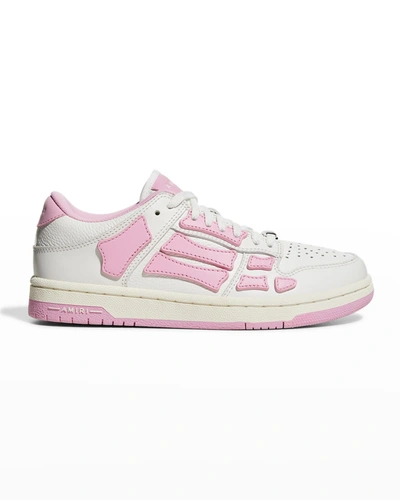 Shop Amiri Skel Bicolor Leather Low-top Sneakers In White Pink