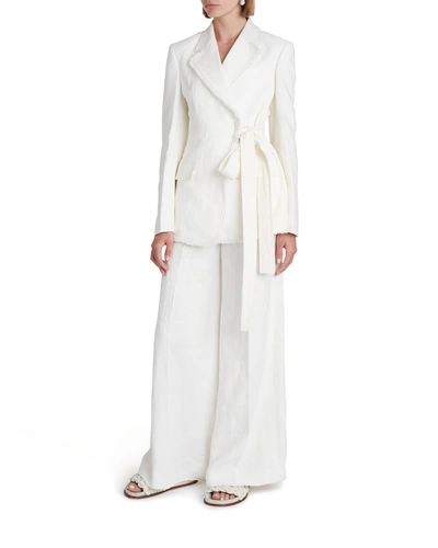 Shop Chloé Tailored Tie-closure Fringe Jacket In Iconic Milk