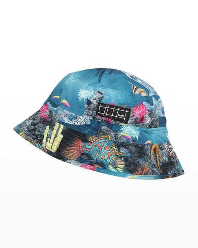 Shop Molo Boy's Niks Underwater Printed Sun Bucket Hat - Upf 50+ In Ocean Living