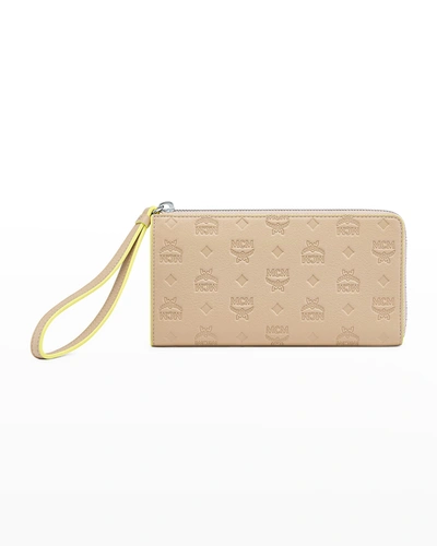 Shop Mcm Klara Large Monogram Zip Wallet In Croissant