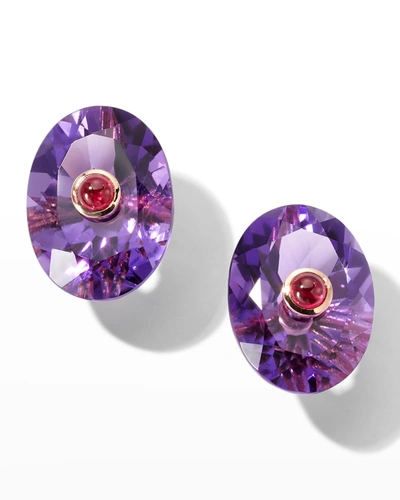 Shop Prince Dimitri Jewelry 18k Rose Gold 2 Oval Amethyst And 2 Cabochon Ruby Earrings
