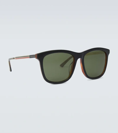 Gucci Square-frame Acetate Sunglasses In Black-gold-green
