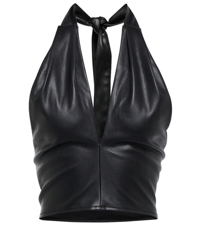 Shop Staud Kai Faux Leather Crop Top In Black