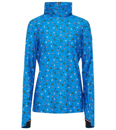 Moncler Genius Womens Bright Blue X 3 Moncler Grenoble Printed Stretch-jersey Top M In Blue