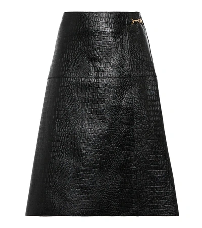 Shop Totême Croc-effect Leather Midi Skirt In Black Croco