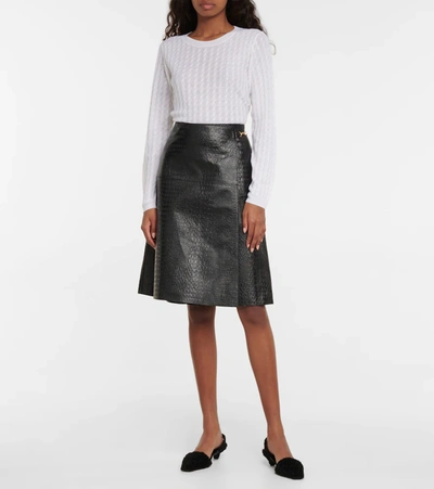 Shop Totême Croc-effect Leather Midi Skirt In Black Croco
