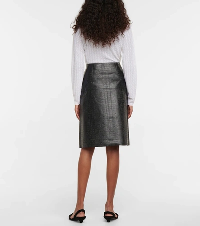 Shop Totême Croc-effect Leather Midi Skirt In Black Croco