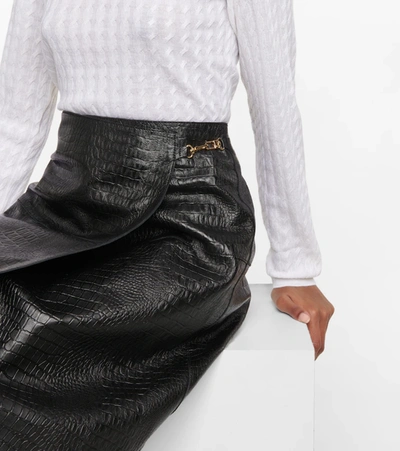 Shop Totême Croc-effect Leather Midi Skirt In Black Croco