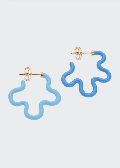 Shop Bea Bongiasca Two-tone Asymmetrical Small Flower Power Hoop Earrings With Blue Enamel