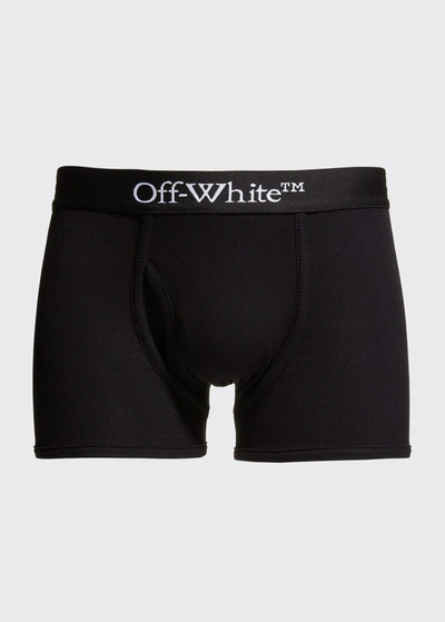Shop Off-white Men's Ribbed Logo Boxer Briefs In 1001 Black White