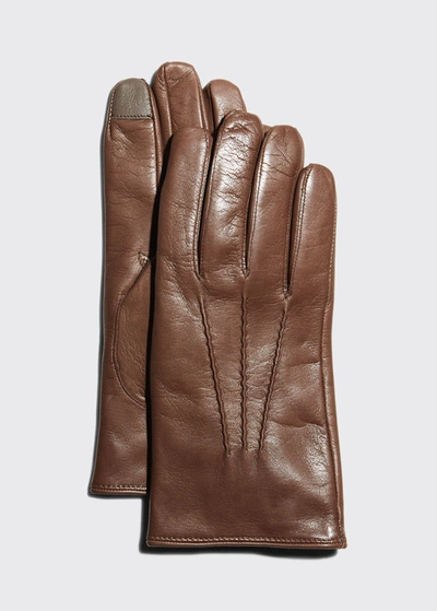 Shop Guanti Giglio Fiorentino Men's Napa Snap Touchscreen Gloves In 8 Brown