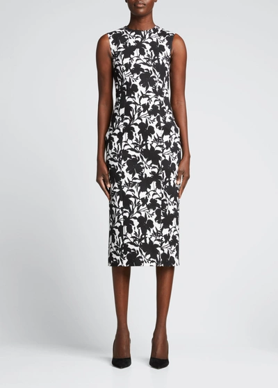 Shop Adam Lippes Floral-print Cotton Twill Midi Sheath Dress In Black Ikat