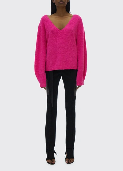 Shop Helmut Lang Brushed Double V-neck Sweater In Disco Pink