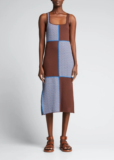 Shop Ahluwalia Checkerboard Knitted Dress In Brown Blue Beige