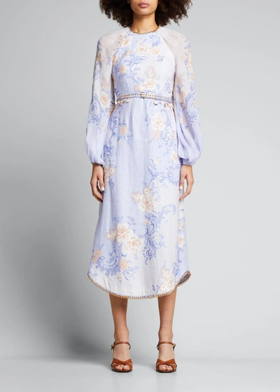 Shop Zimmermann Postcard Midi Dress In Swirl Floral Blue