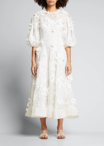Shop Zimmermann Postcard Applique Dress In Ivory