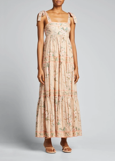 Shop Zimmermann Moonshine Tie-shoulder Dress In Cream Floral