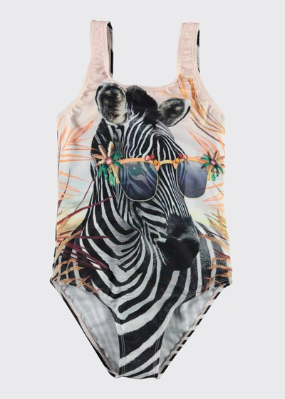 Shop Molo Girl's Zebra In Sunglasses One-piece Swimsuit In Zebra Fun