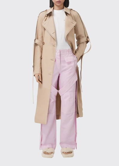 Shop Burberry Amelia Button Side-stripe Cargo Trousers In Pale Candy Pink