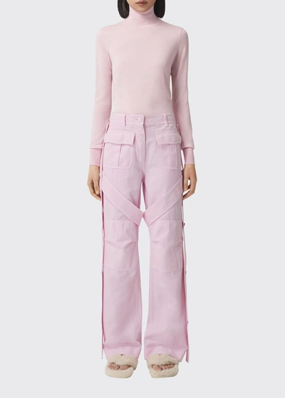 Shop Burberry Nadira Wool-blend Blouse W/ Monogram Plaque In Pale Candy Pink