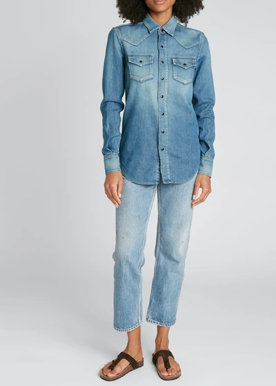 Shop Saint Laurent 90s Distressed Straight-leg Denim Pants In Blue
